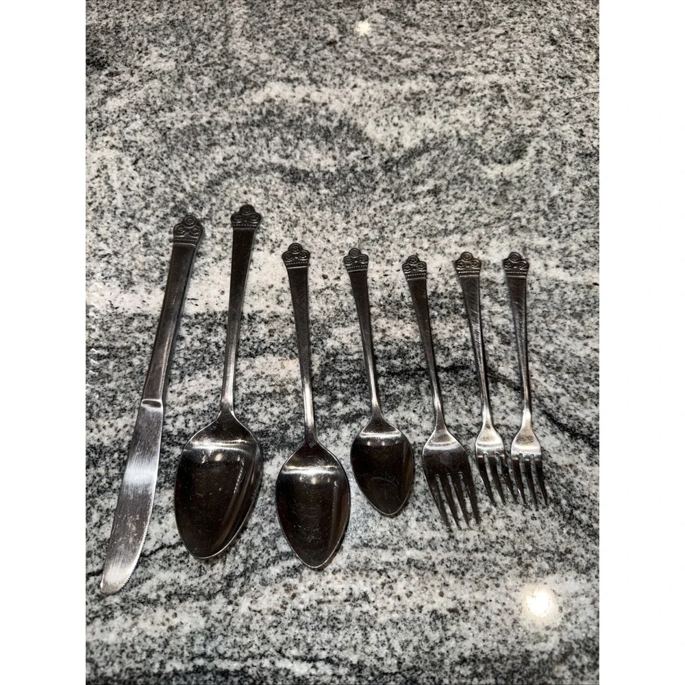 7 Pcs National Stainless Korea Flatware Costa Mesa‎ Pattern Flower Dots
